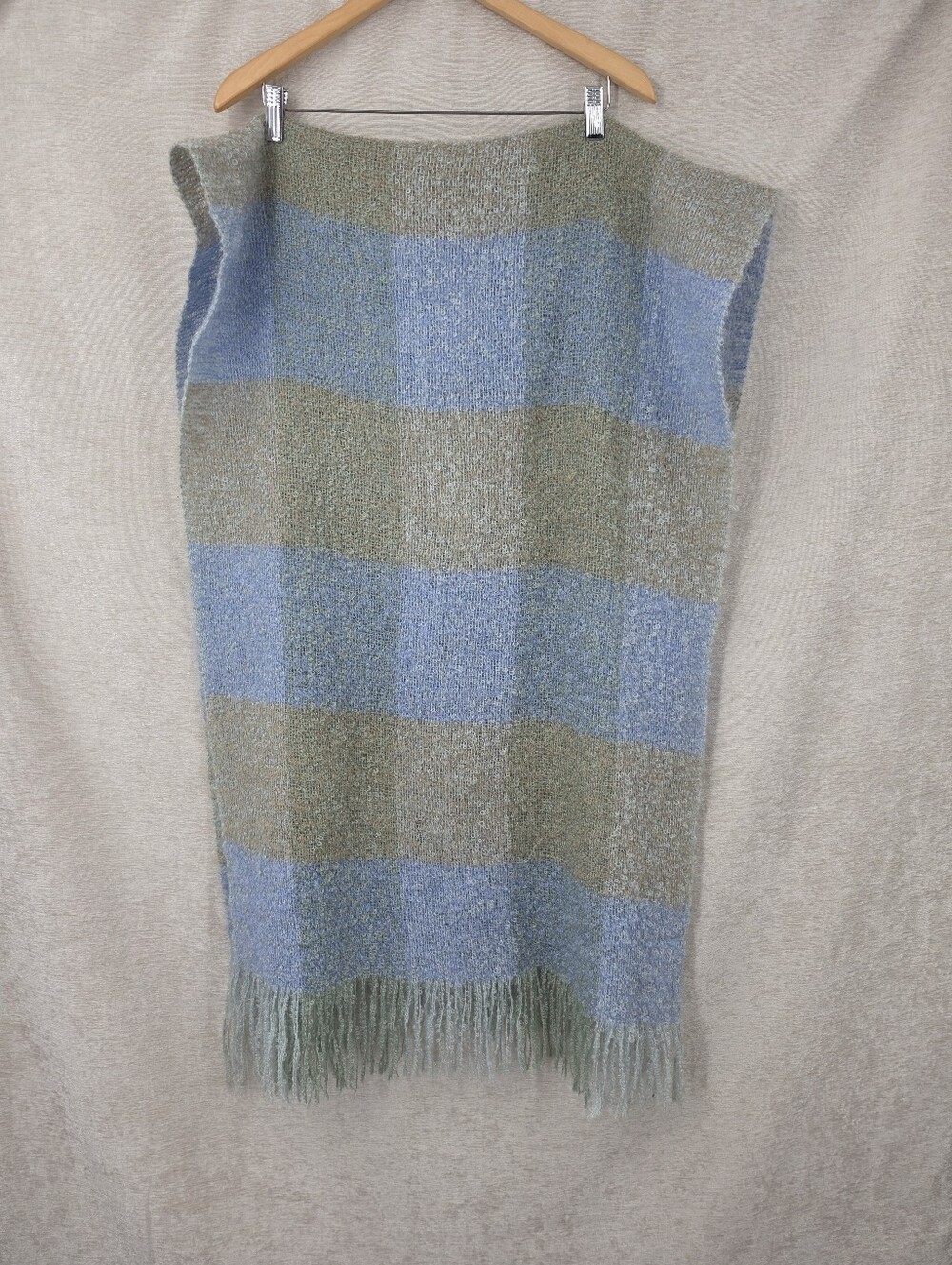 Andrew Stewart Vintage Mohair Striped Plaid Knit Fringe Scarf Wrap Throw